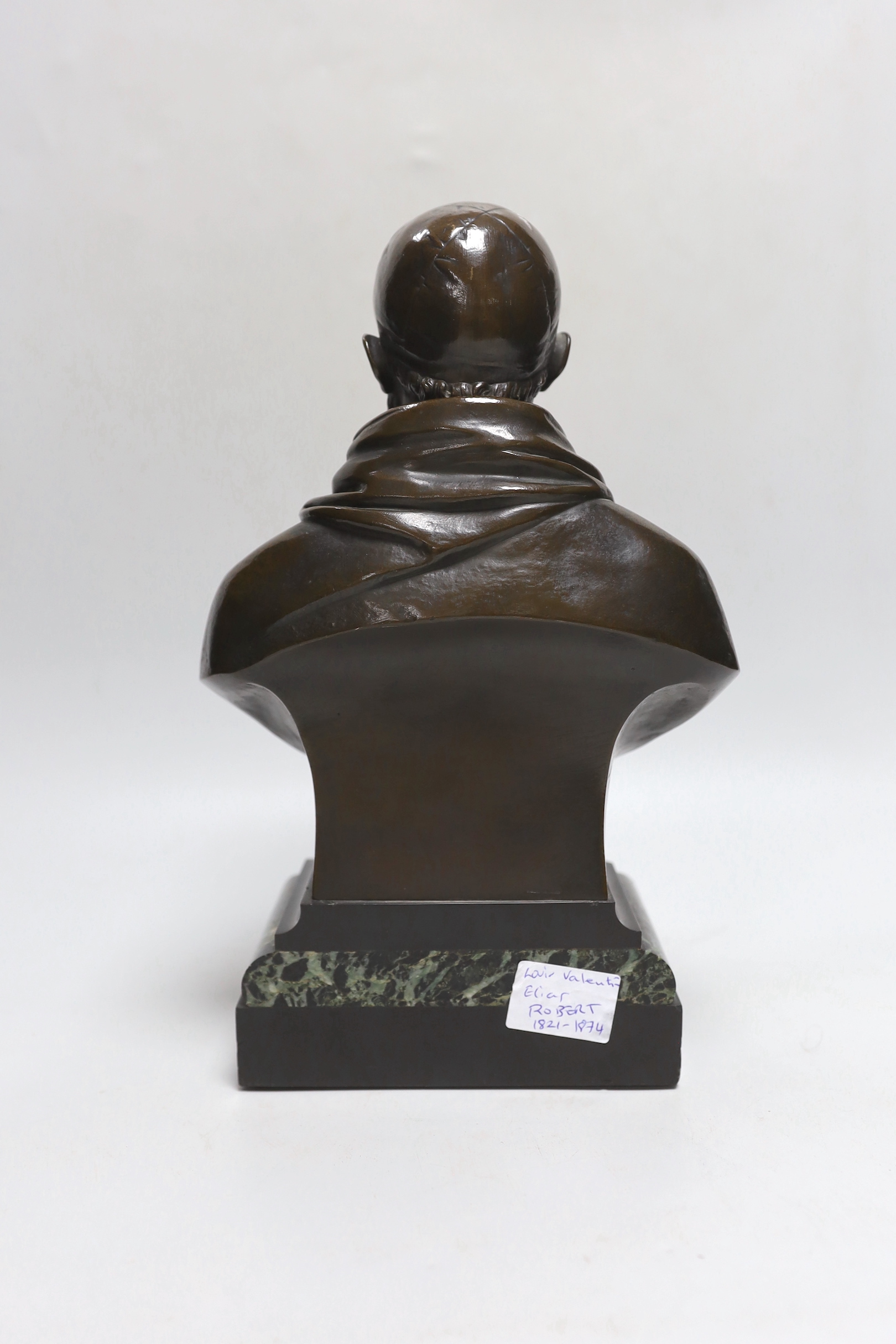 Attributed to Louis Robert: A bronze bust of Rabelais on marble stand, 30cm high